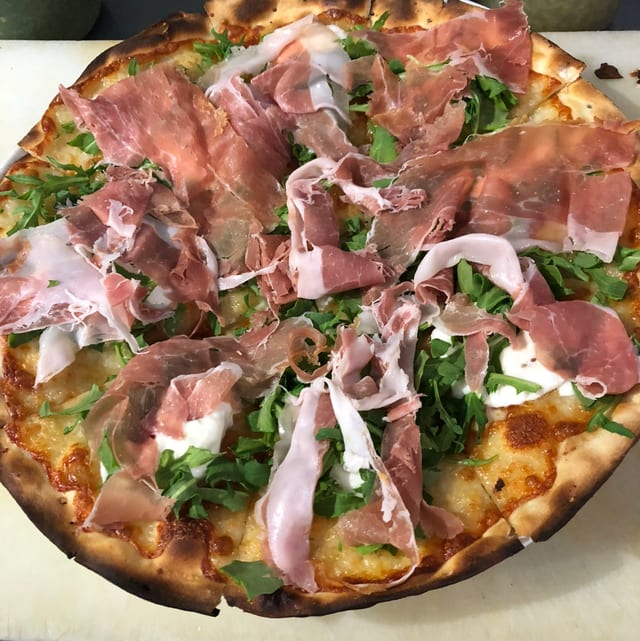 Burrata Prosciutto Pizza.
