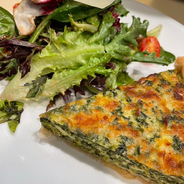 Quiche and Mixed Green Salad.