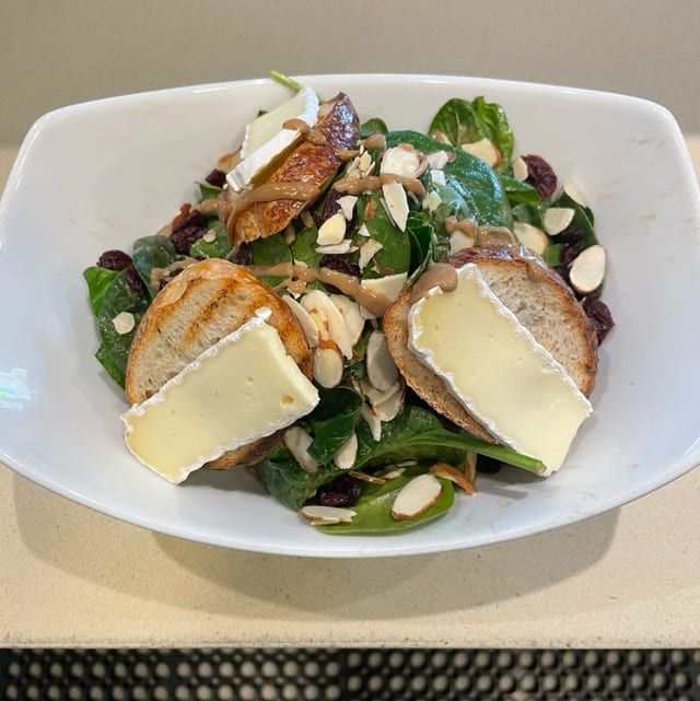 Spinach Salad with Brie Toast.