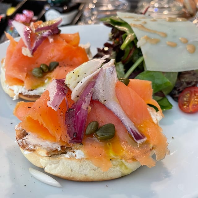 Smoked Salmon on Toasted Bagel.