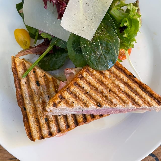 Grilled Panini with Ham and Provolone Cheese.